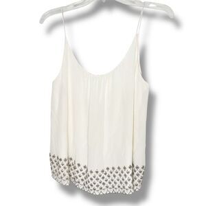 Tangerine NYC Silk Ivory Cream Camisole Top with Metallic Beading Women’s S/M